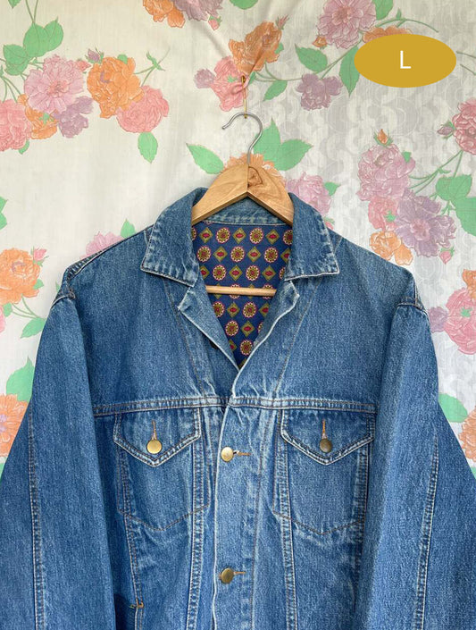 Vintage Denim Printed Linen Jacket