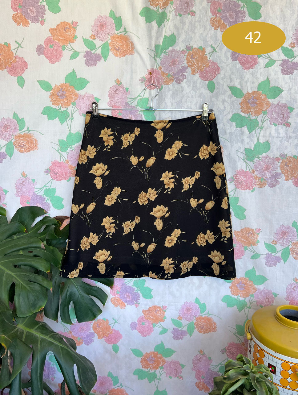 90's Black Floral Skirt