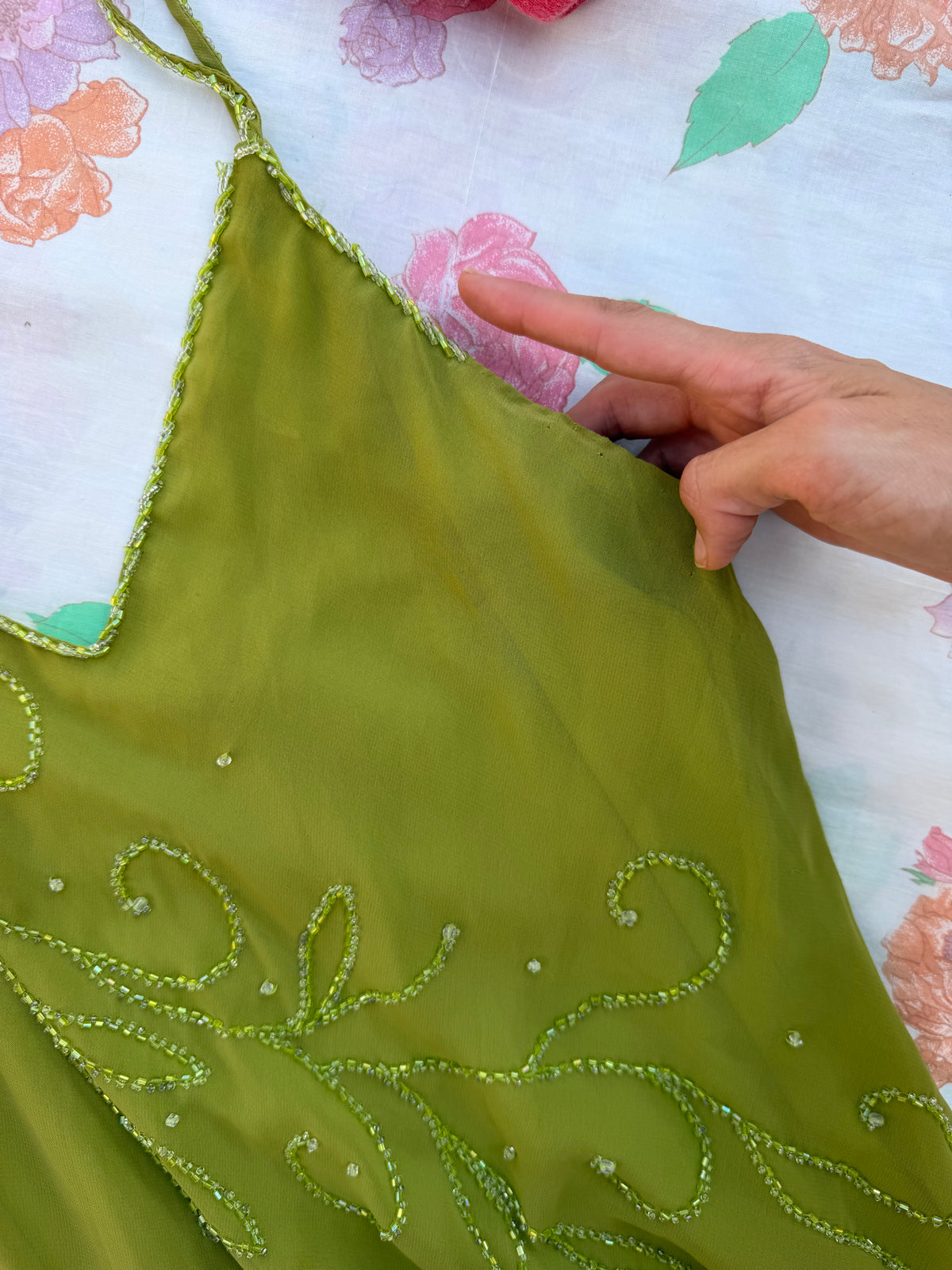 2000's Green Beaded Midi Dress