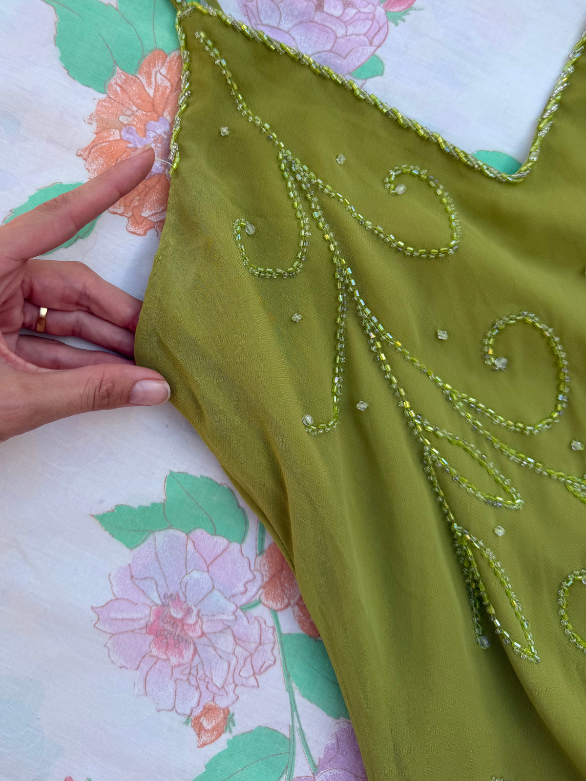 2000's Green Beaded Midi Dress