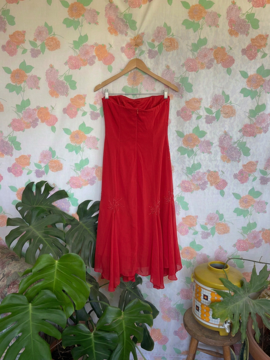 2000's Red Strapless Evening Dress