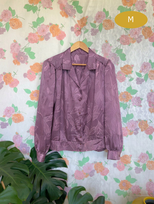 90's Purple Satin Floral Blouse