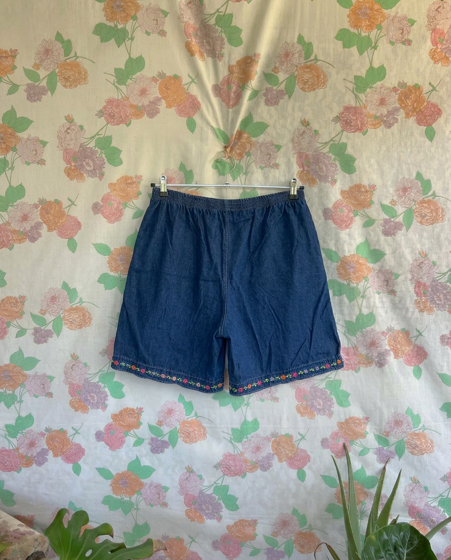 2000's Blue Denim Shorts with Embroidery