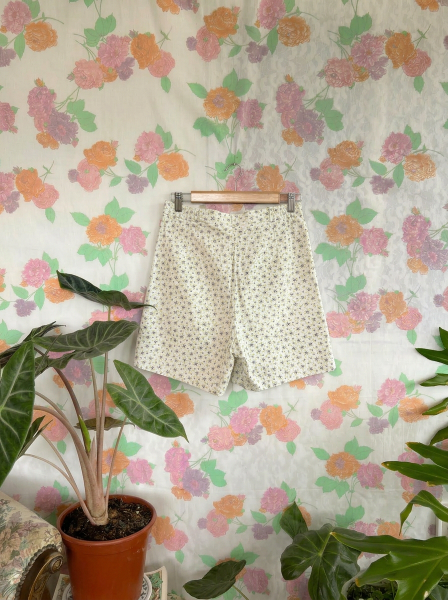 90's White Floral Shorts