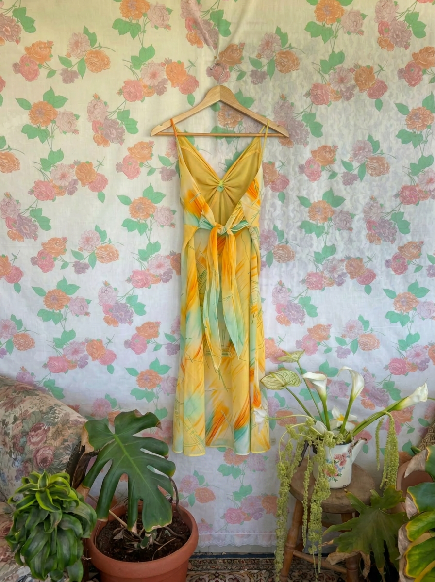 90's Yellow Printed Dress