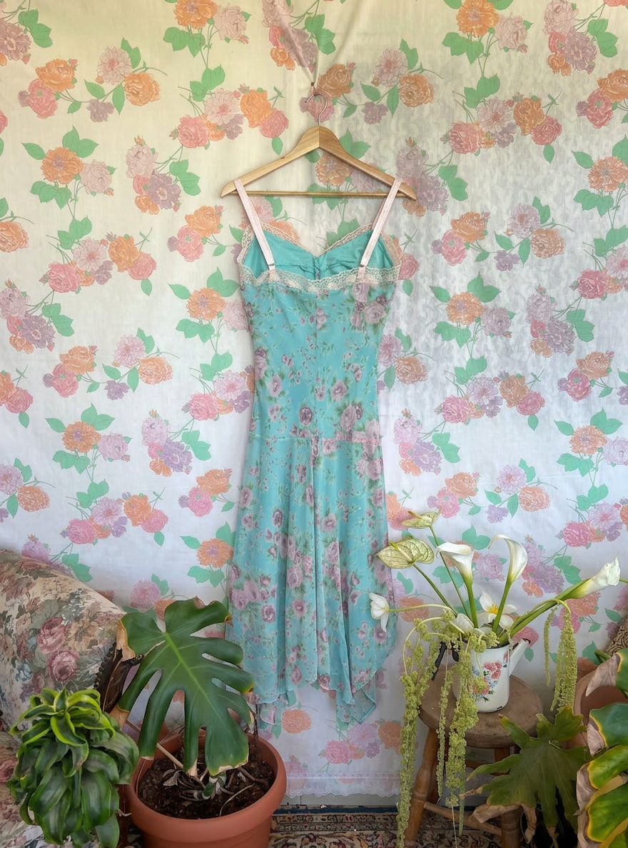 00's Romantic Blue Floral Dress