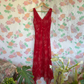 90's Red Romantic Midi Dress