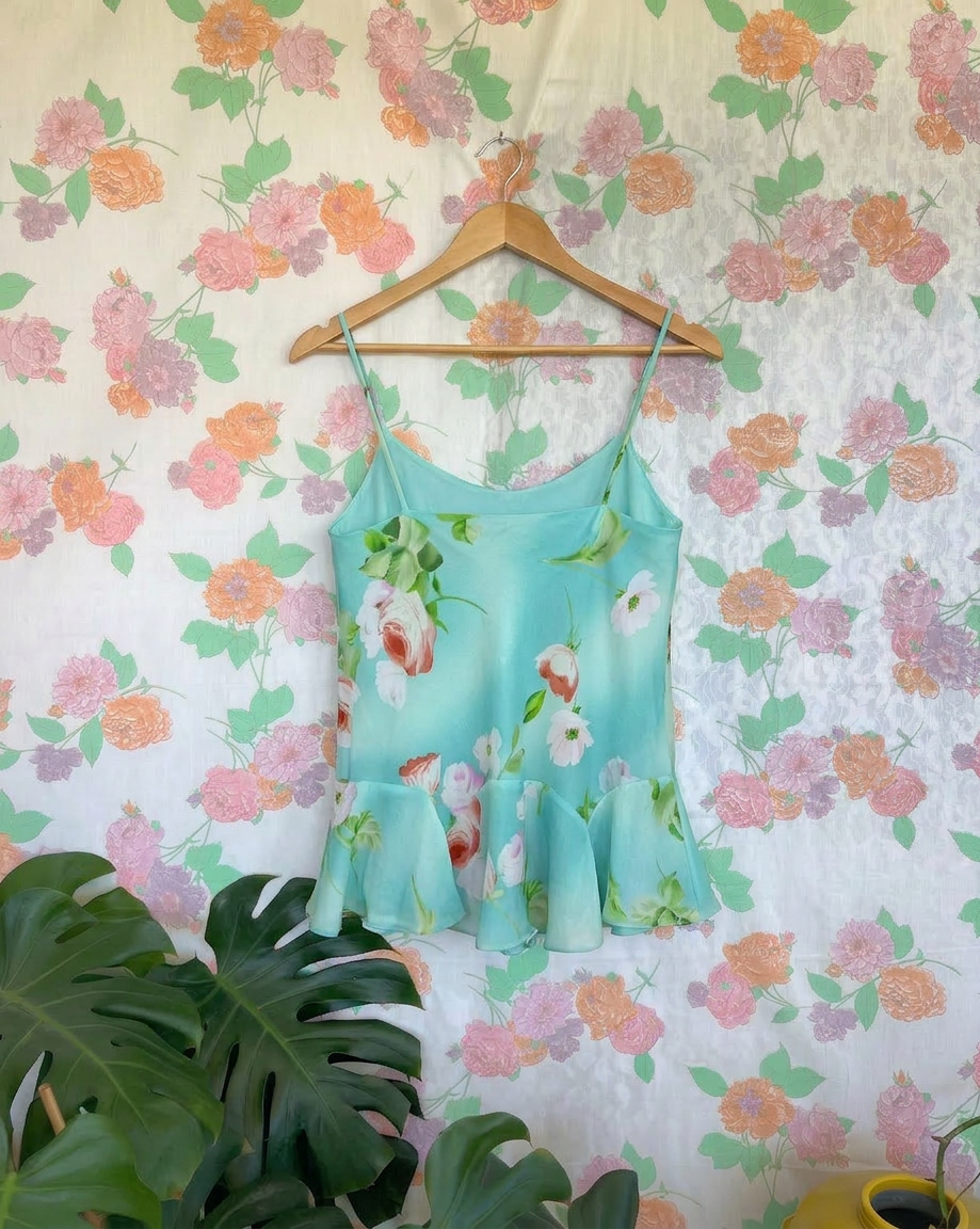 Vintage Aqua Floral Top
