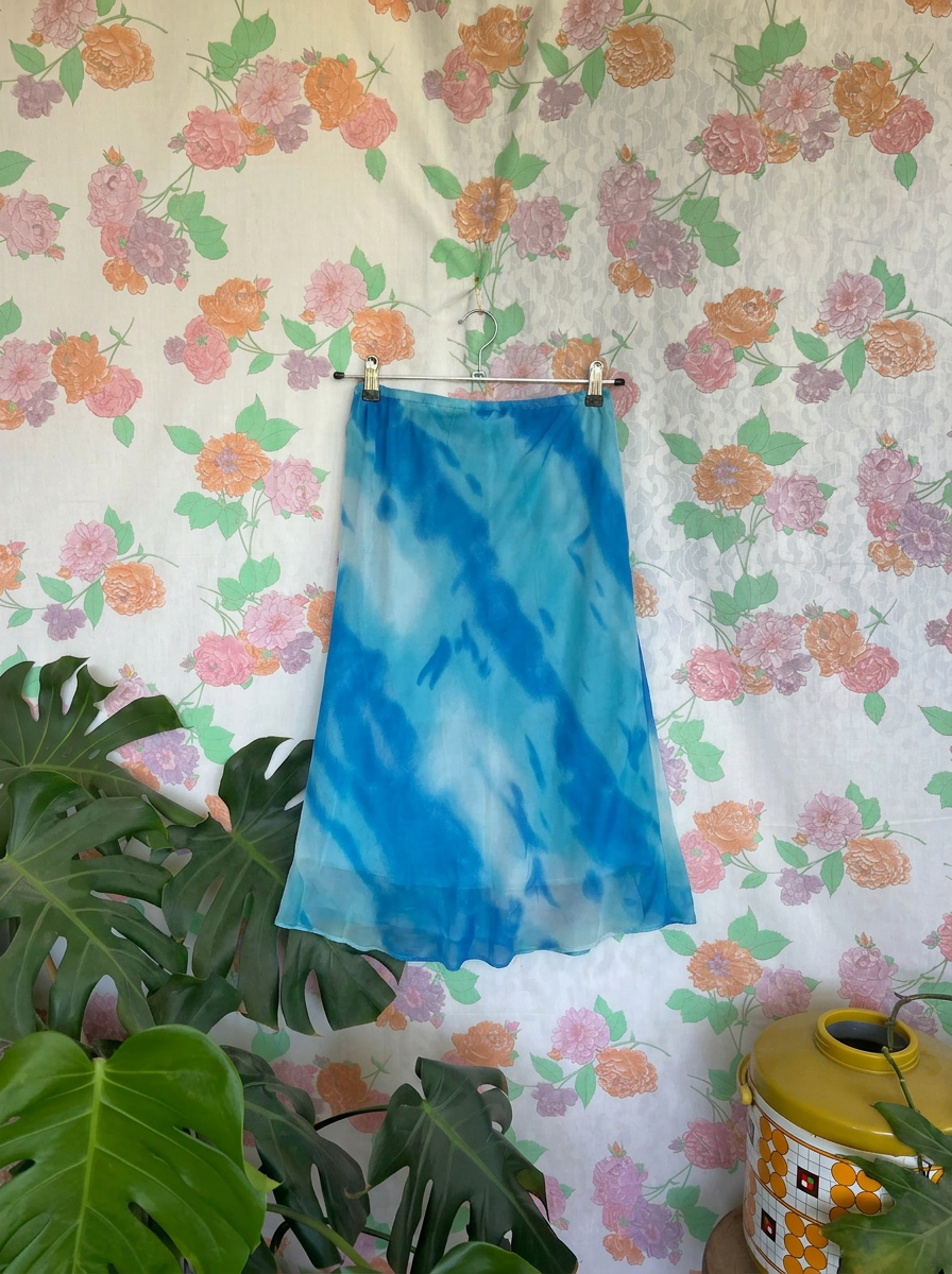 00's Blue Tie-Dye Midi Skirt