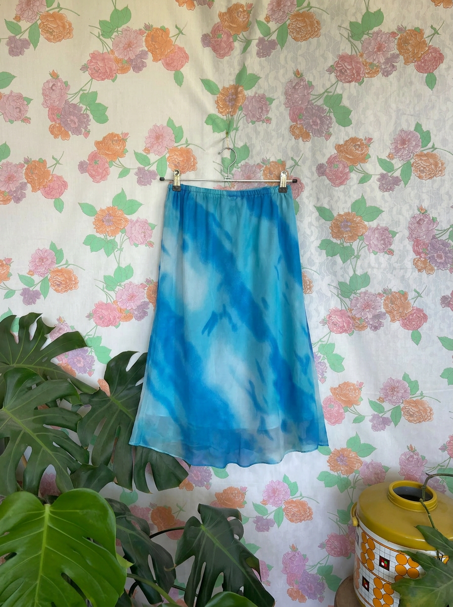 00's Blue Tie-Dye Midi Skirt