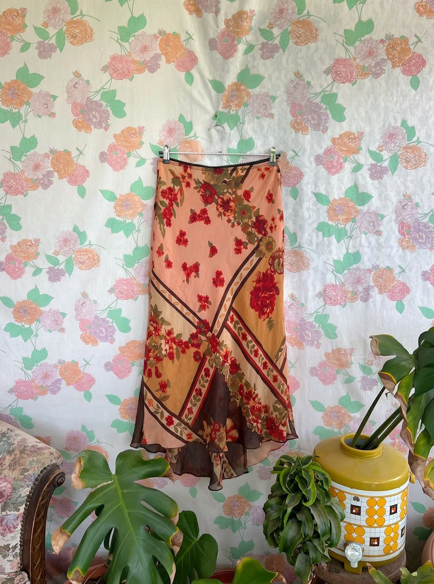 2000's Boho Floral Midi Skirt