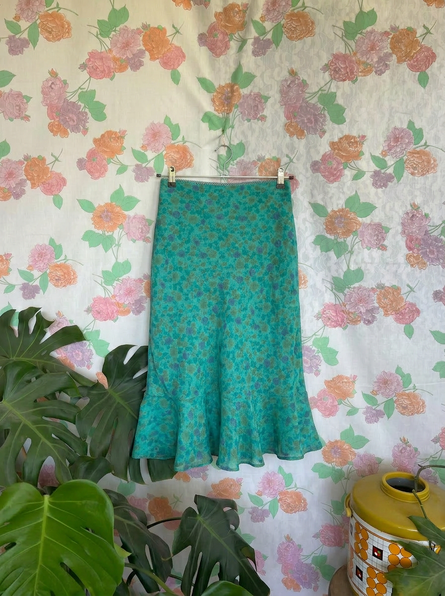 90's Floral Green Skirt