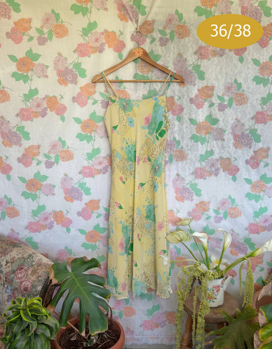 90's Yellow Floral Slip Dress