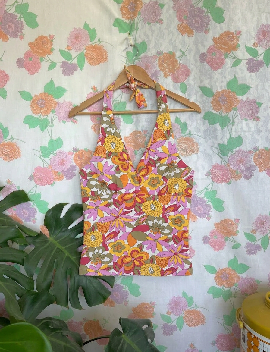 00's Unique Floral Halter Top