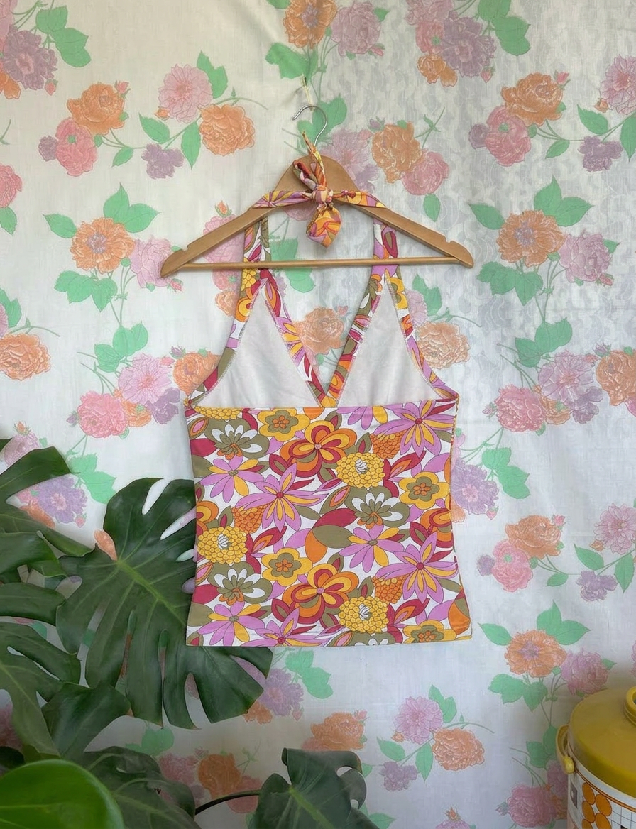 00's Unique Floral Halter Top