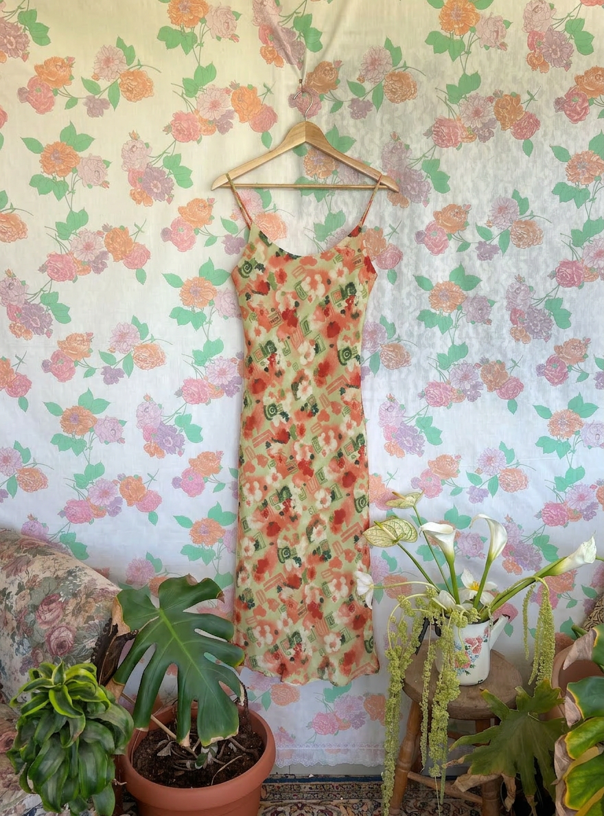 90's Floral Midi Slip Dress