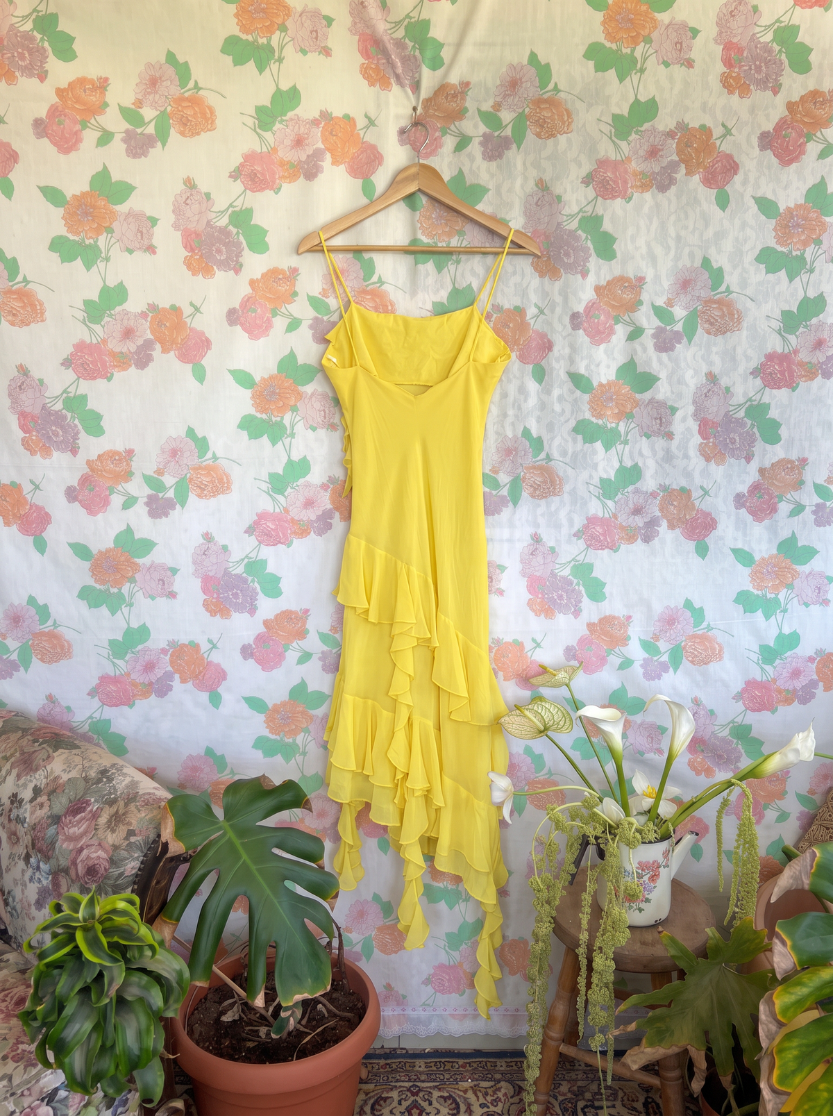 2000’s Yellow Asymmetrical Ruffle Dress