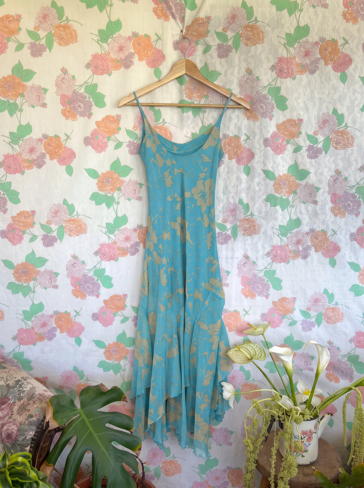 90’s Turquoise Printed Dress