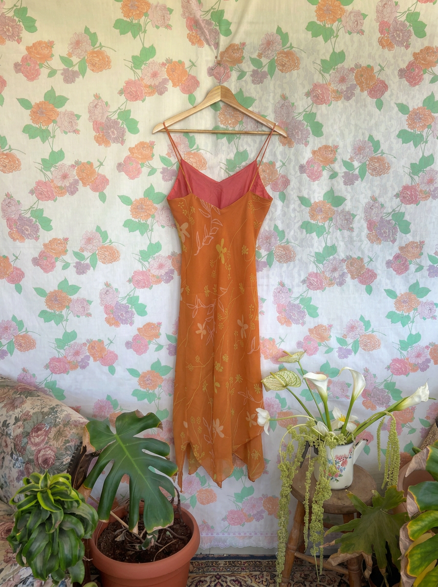 90’s Rusty Orange Floral Slip Dress