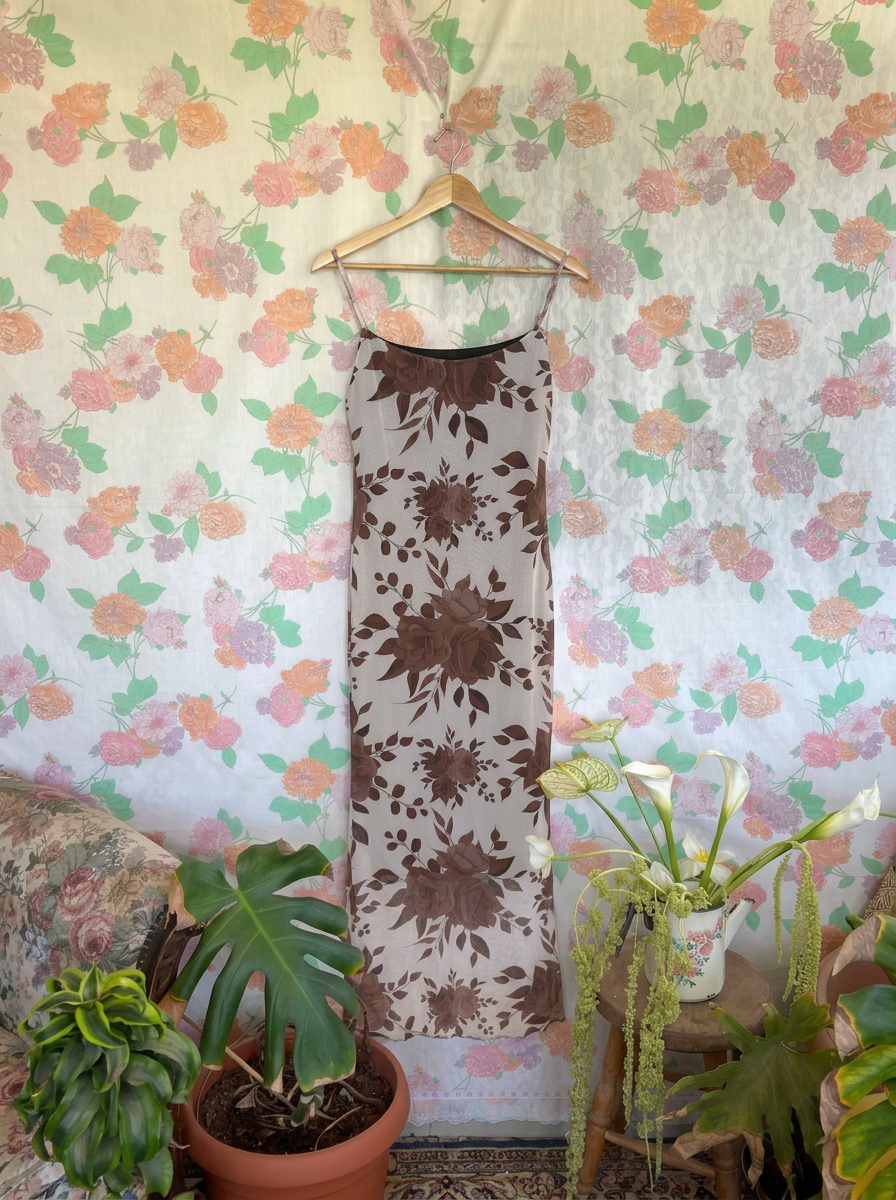 2000’s Brown Floral Tulle Dress