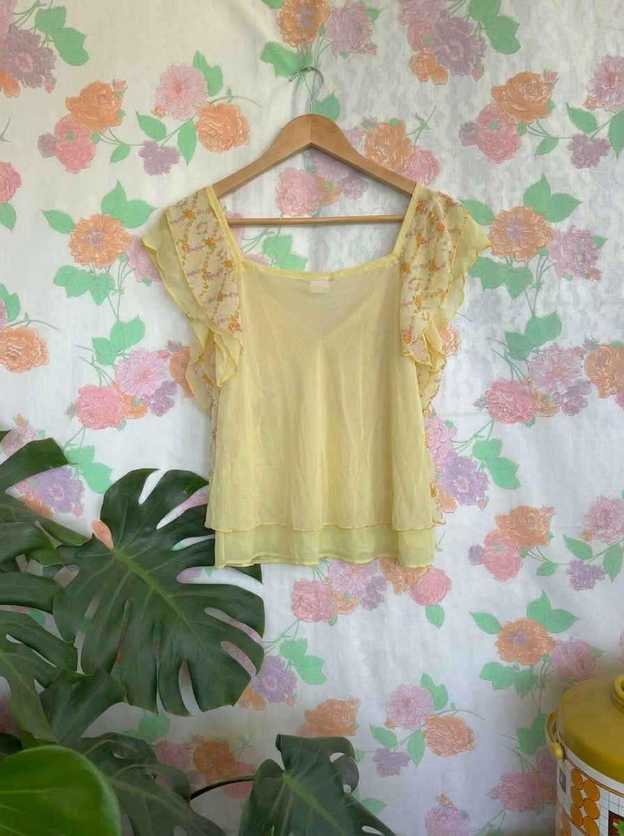 90's Yellow Floral Blouse