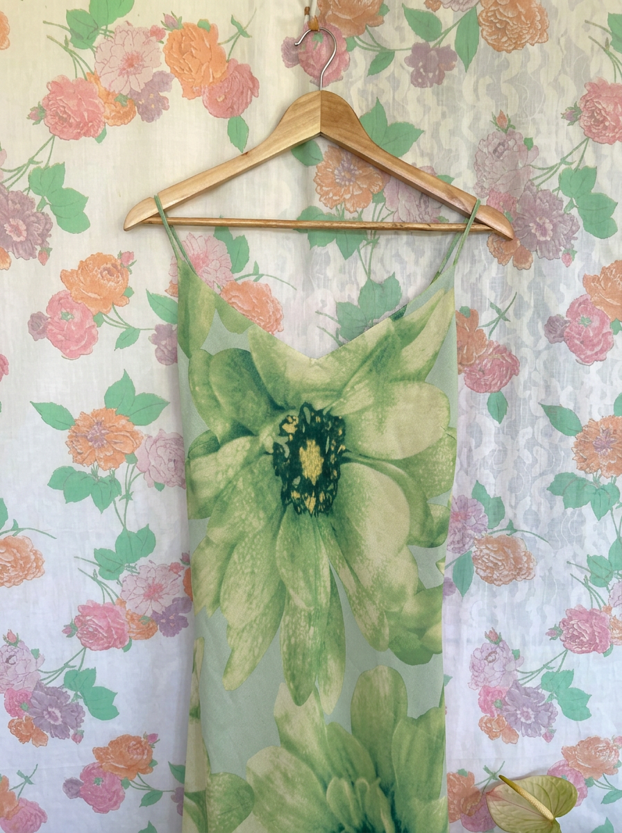 90's Green Floral Slip Dress