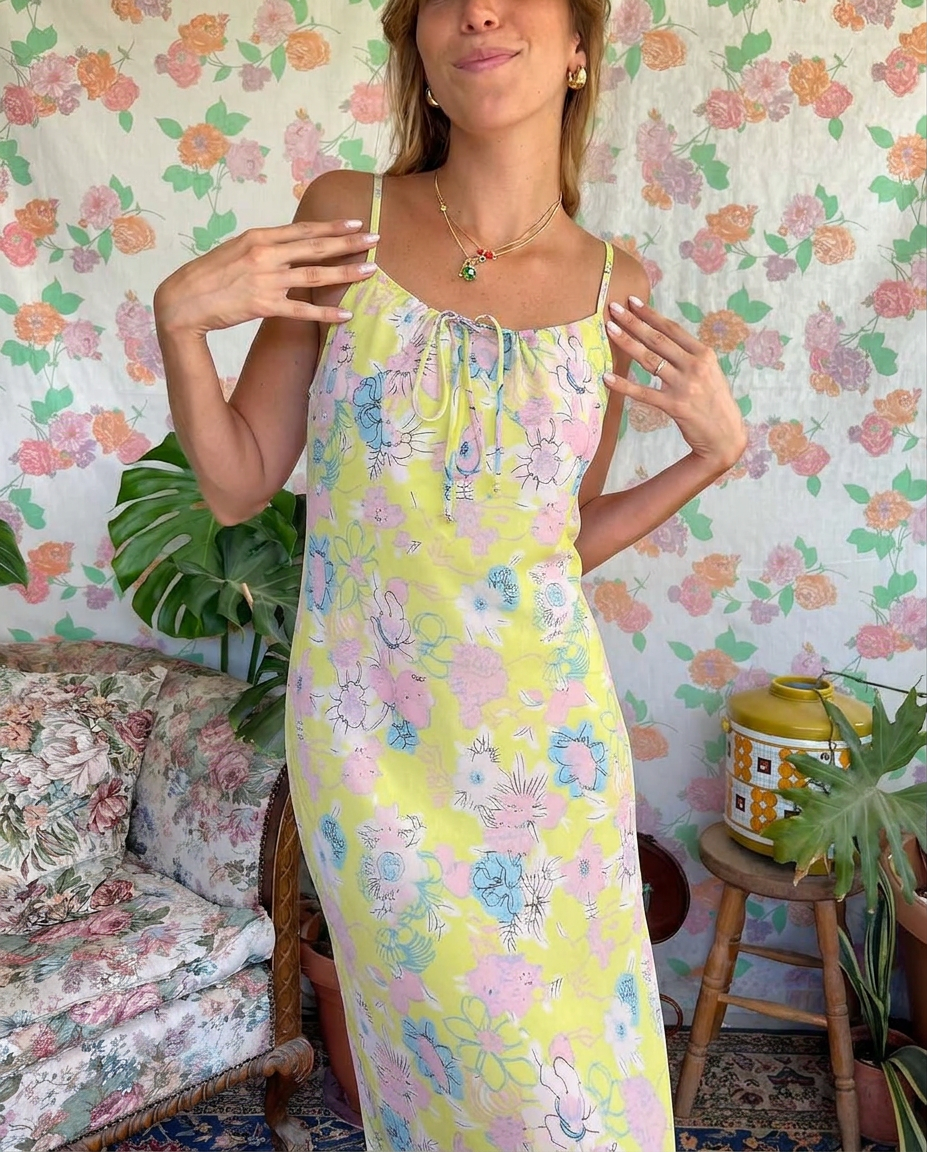 90's Yellow Floral Dress