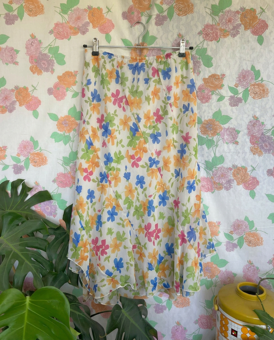 00's Asymmetrical Floral Skirt