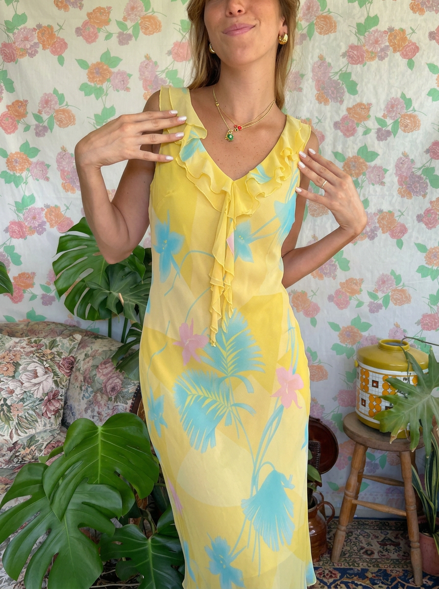 90's Yellow Floral Dress