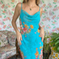 90's Blue Slim Floral Dress