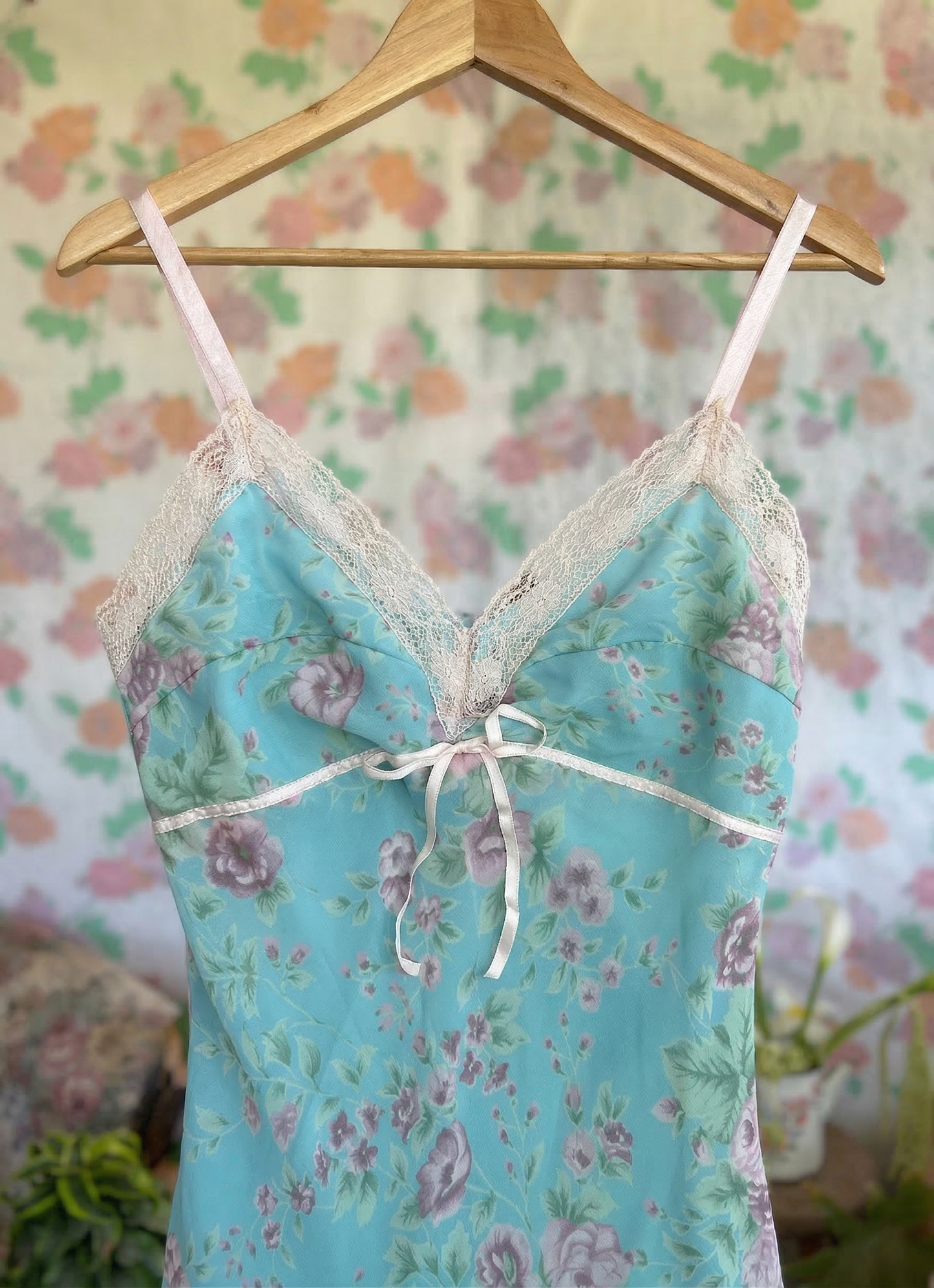 00's Romantic Blue Floral Dress