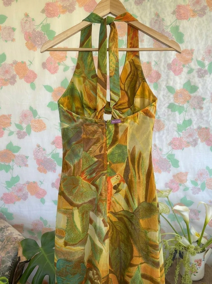 90's Tropical Halter Dress