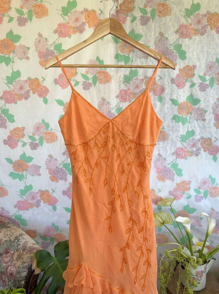 00's Orange Ruffle Dress