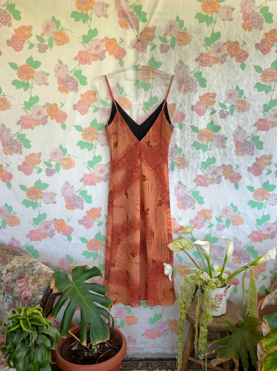 90's Deep Orange Slip Dress