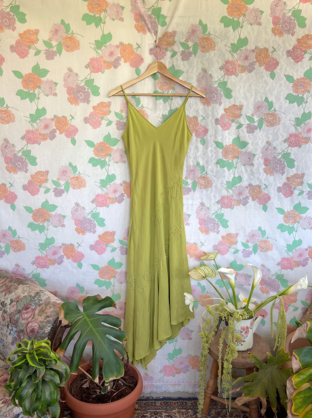2000's Green Beaded Midi Dress