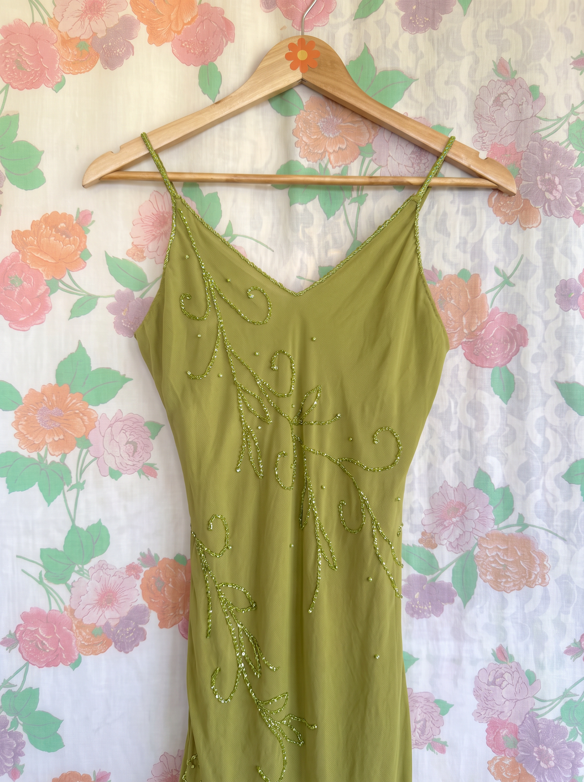 2000's Green Beaded Midi Dress