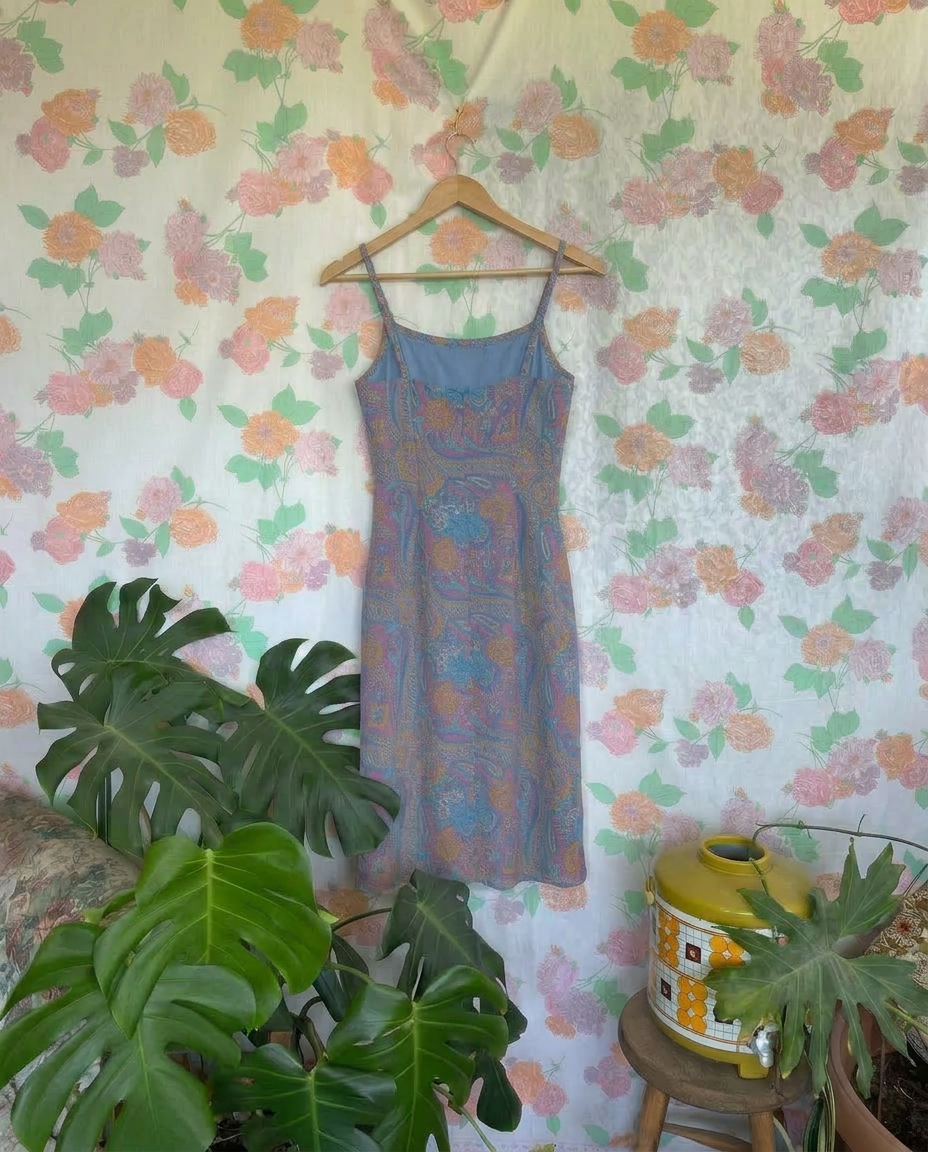 Vintage Lilac & Blue Printed Dress