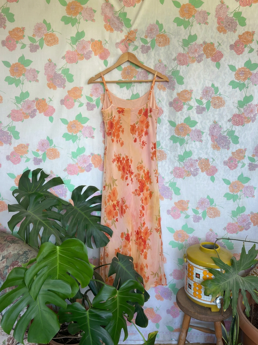 90's Orange Floral Slip Dress
