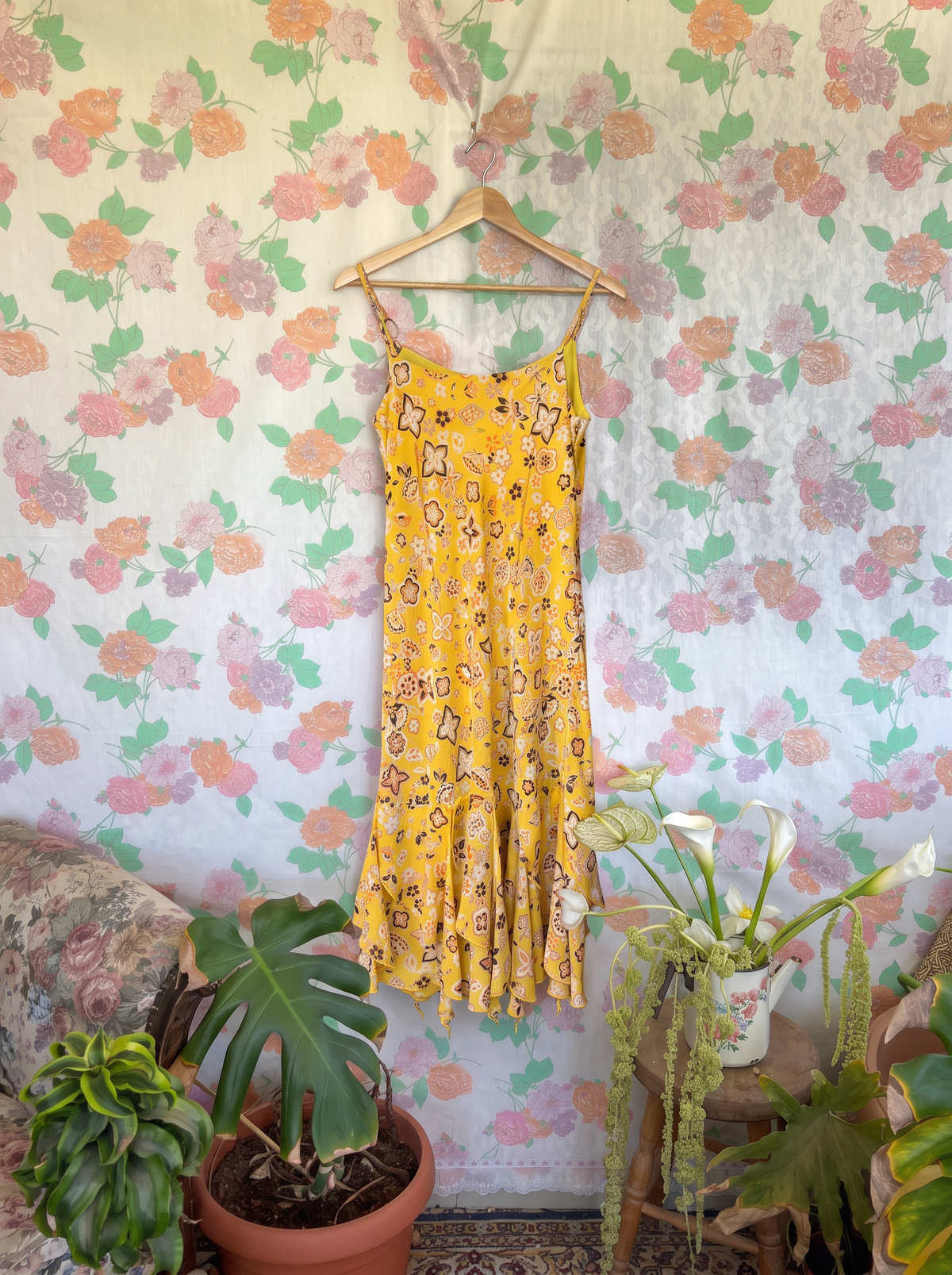 90’s Yellow Floral Slip Dress