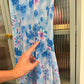 90's Blue Floral Asymmetric Dress