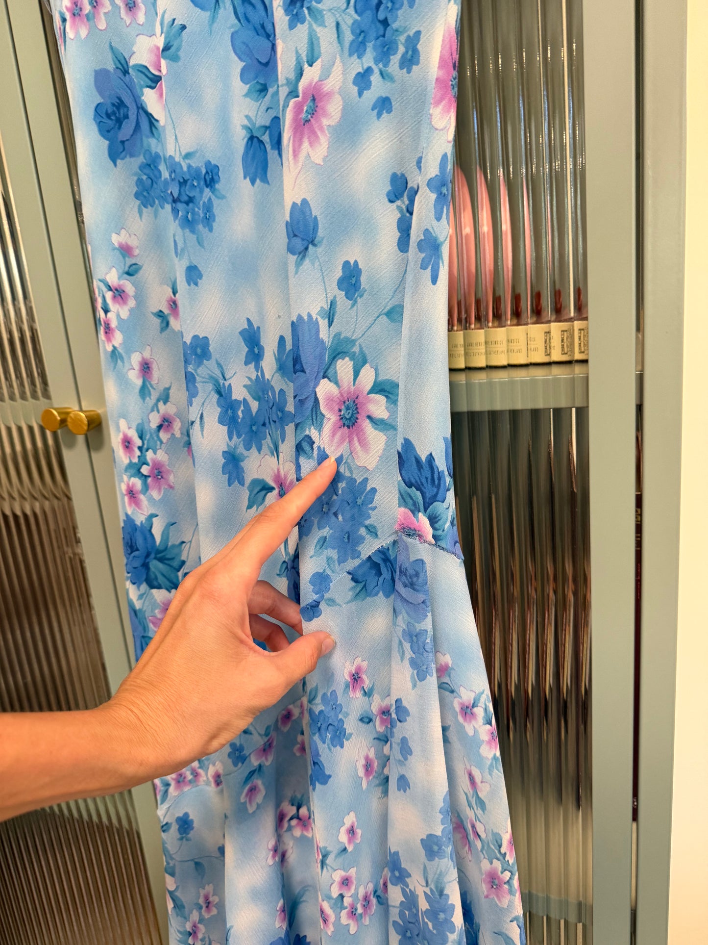 90's Blue Floral Asymmetric Dress