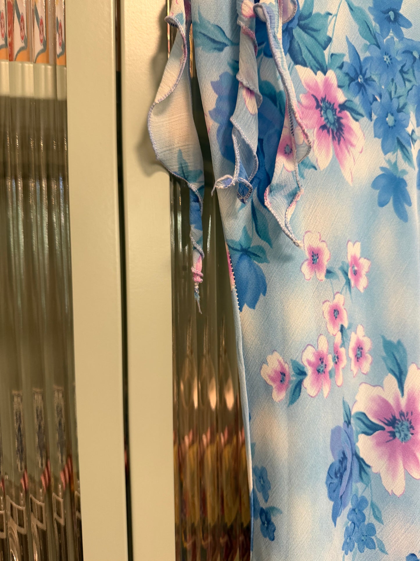 90's Blue Floral Asymmetric Dress