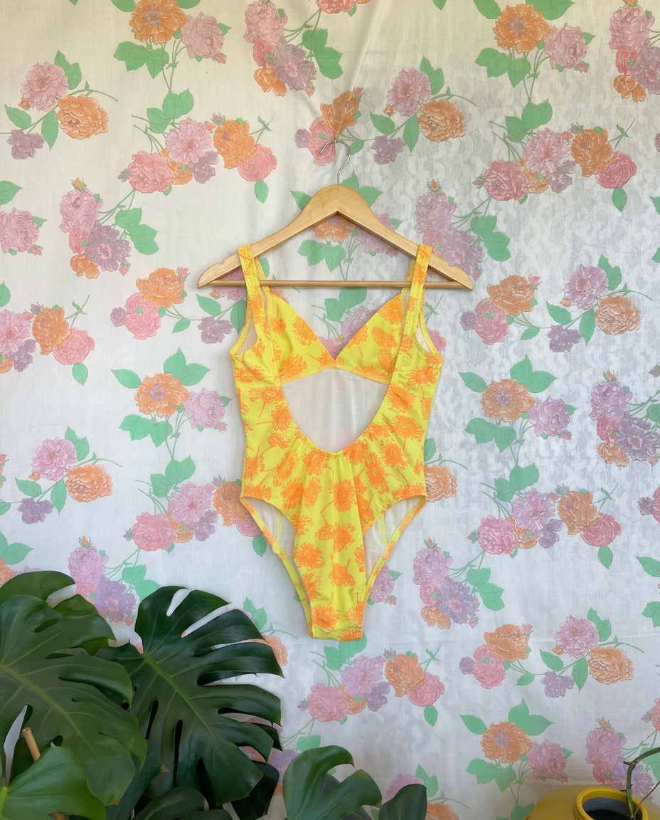 90's Yellow Floral Swimsuit