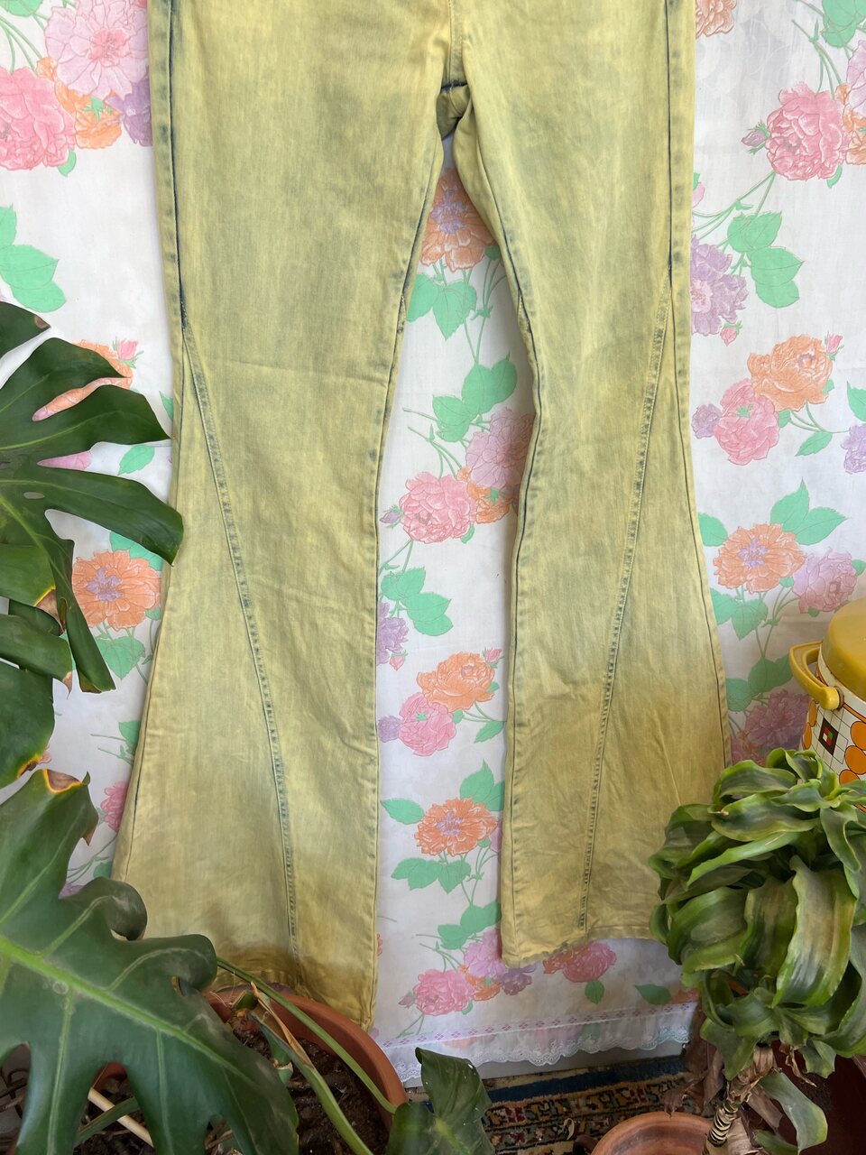 90's Yellow Denim Flare Pants