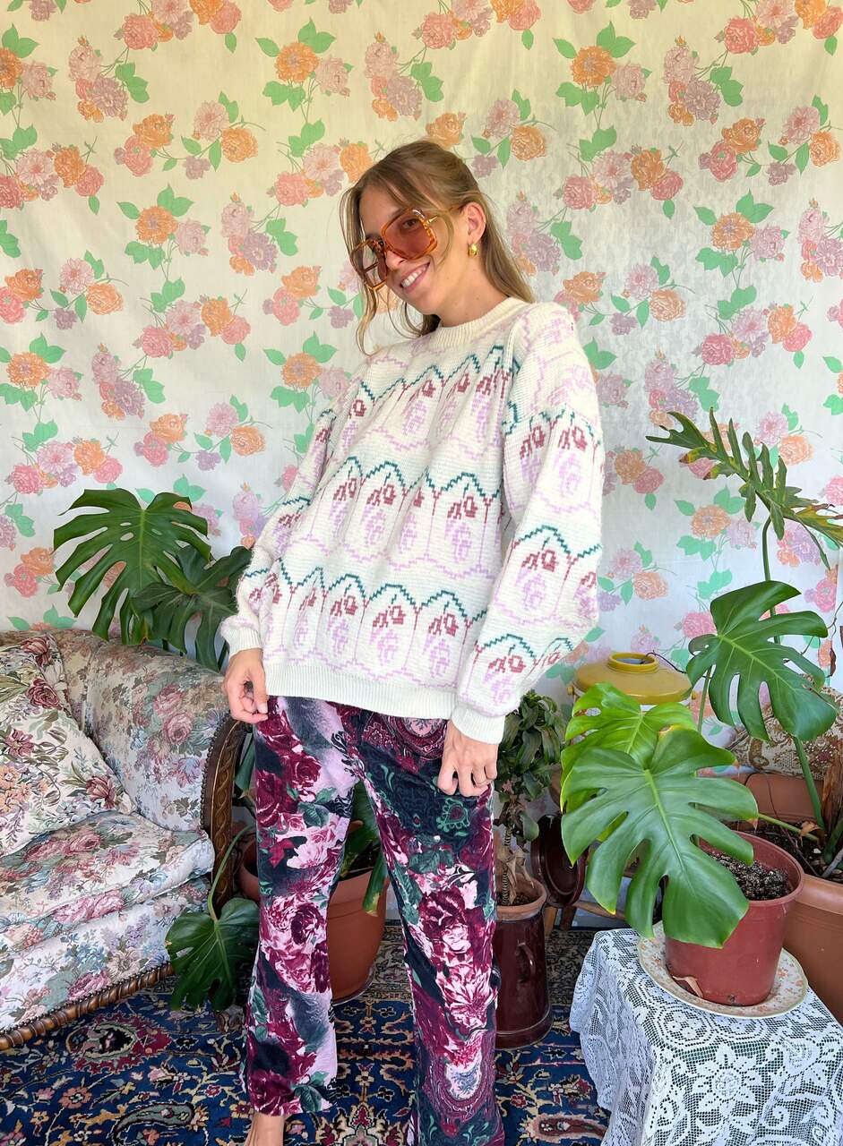 90's Flower Tricot Sweater