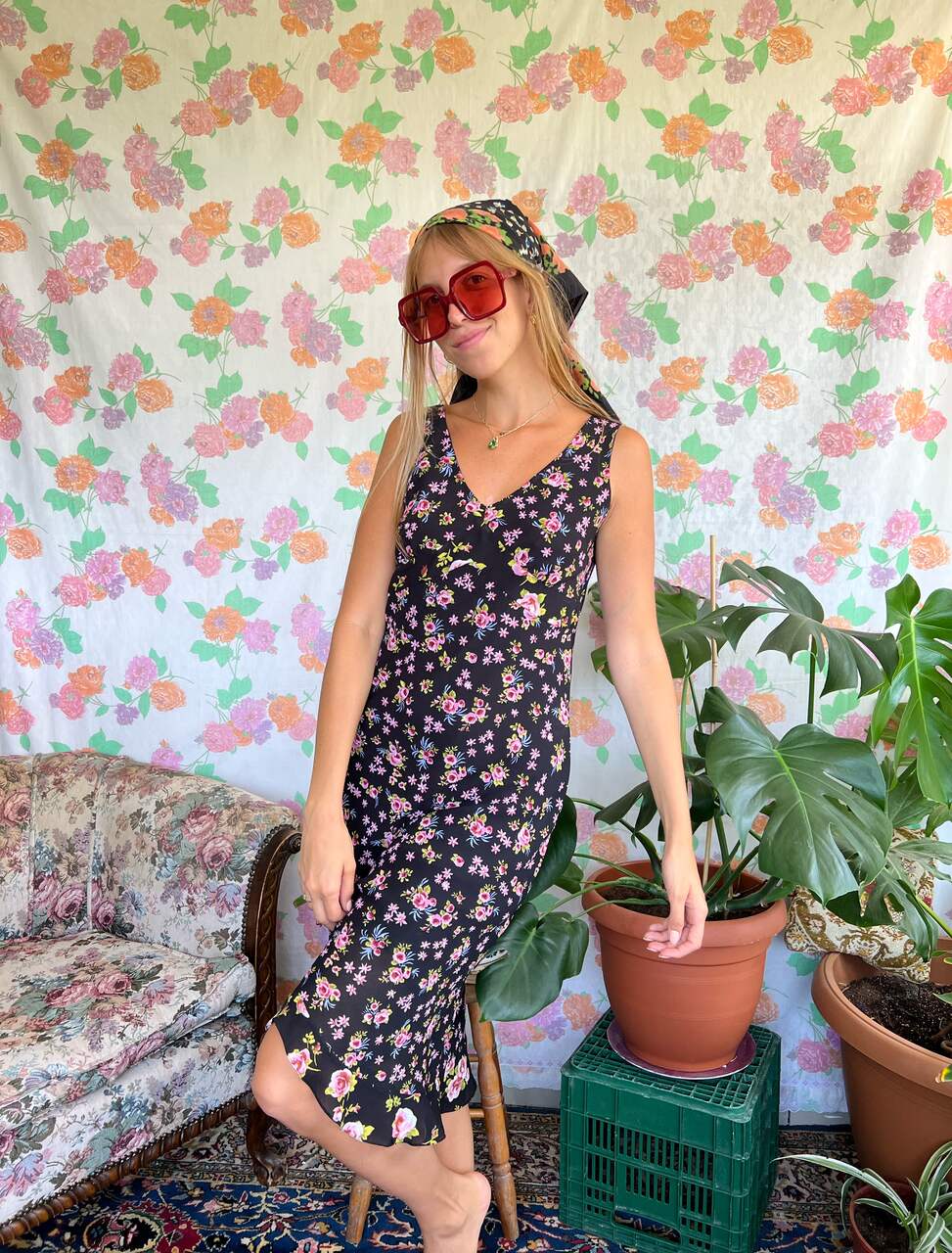 00's Black Flower Dress