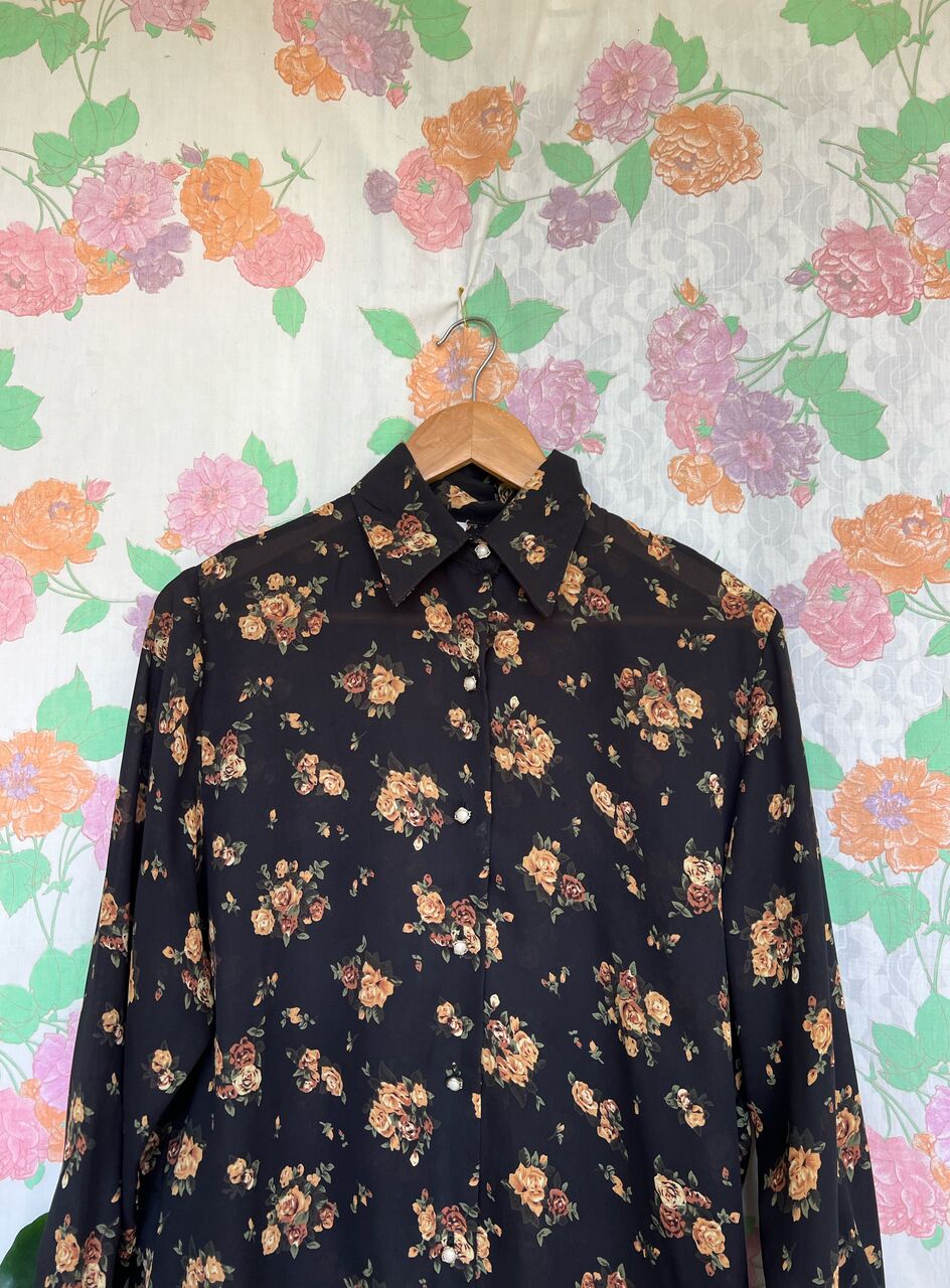 Black Flowery Long Sleeve Shirt