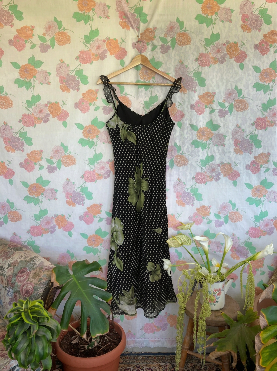 90's Black Polka Dot Dress with Details