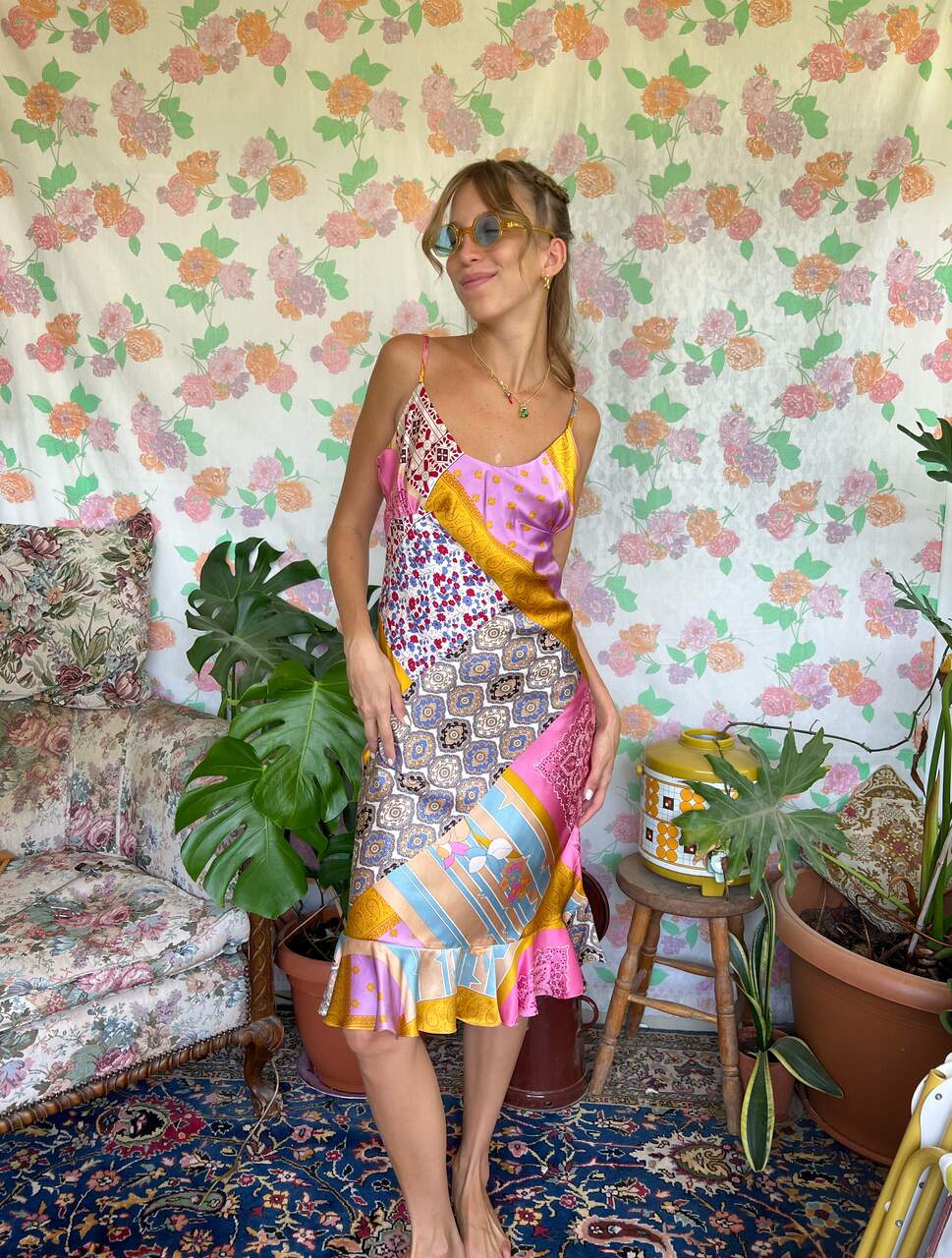 90's Silk Printed Slip Dress