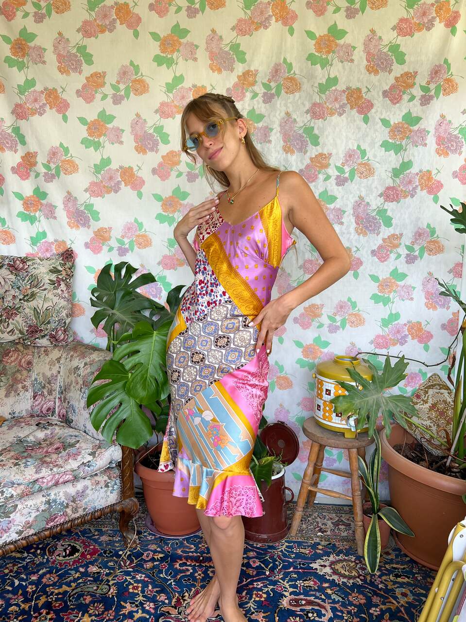 90's Silk Printed Slip Dress